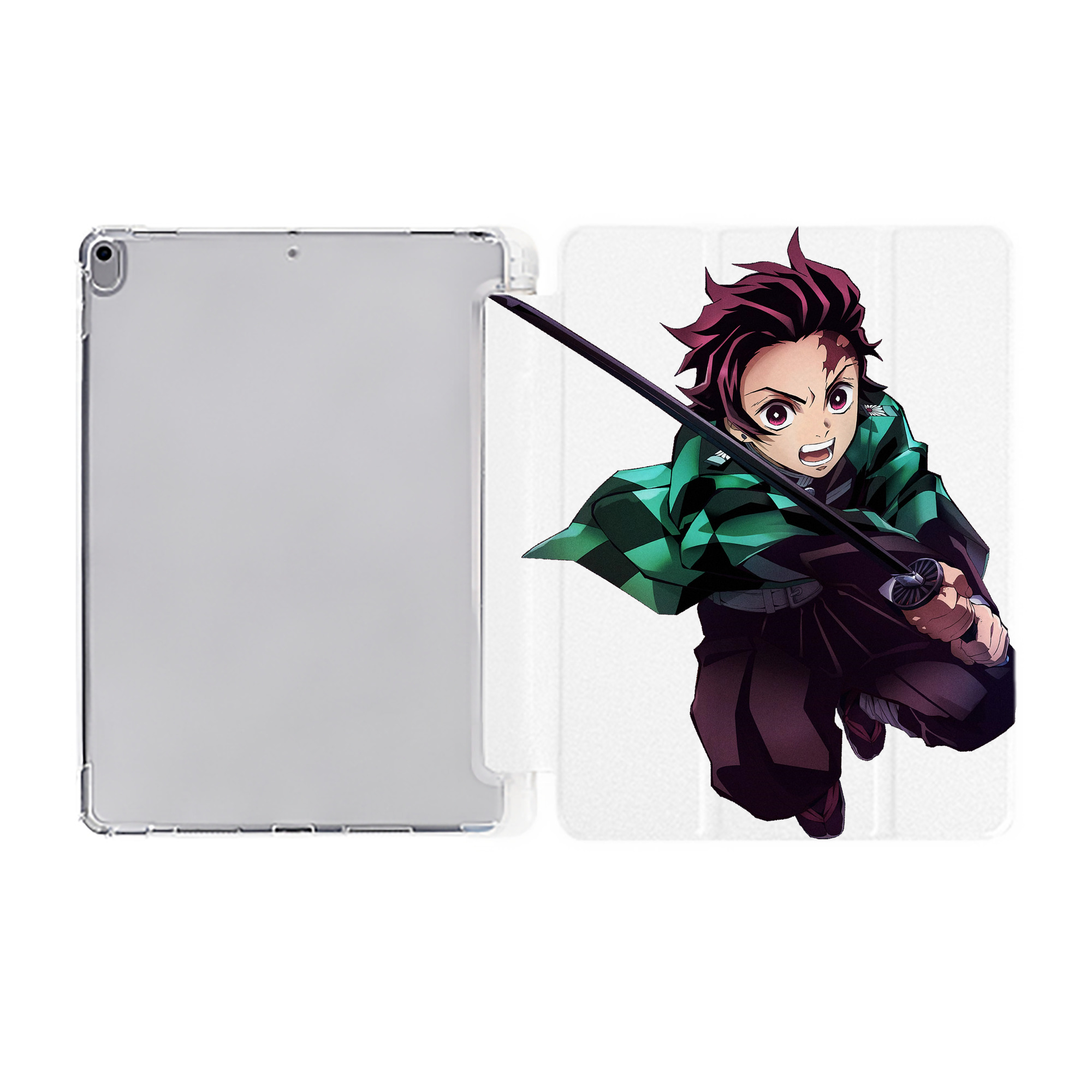 （画像用） 鬼滅の刃 竈門 炭治郎／かまど たんじろう Kamado Tanjirou IPad ケース ペン収納付き 三つ折りスタンド PUレザー×シリコン 対応機種9.5/10.5/10.9インチ